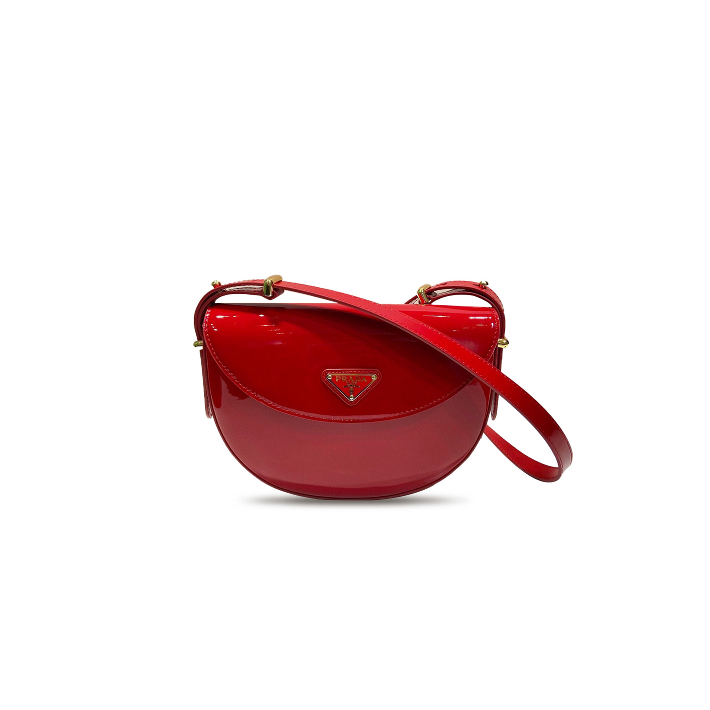 PRADA PATENT LEATHER CROSSBODY SADDLE BAG 1BA349 (21*17*6cm) 